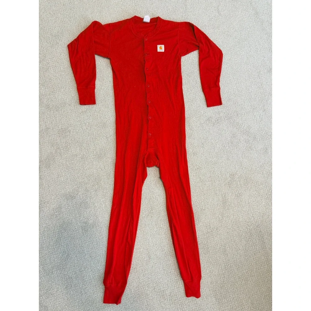 Carhartt Mens Medium Red Cotton Thermal Union Suit USA Made Vintage 8211